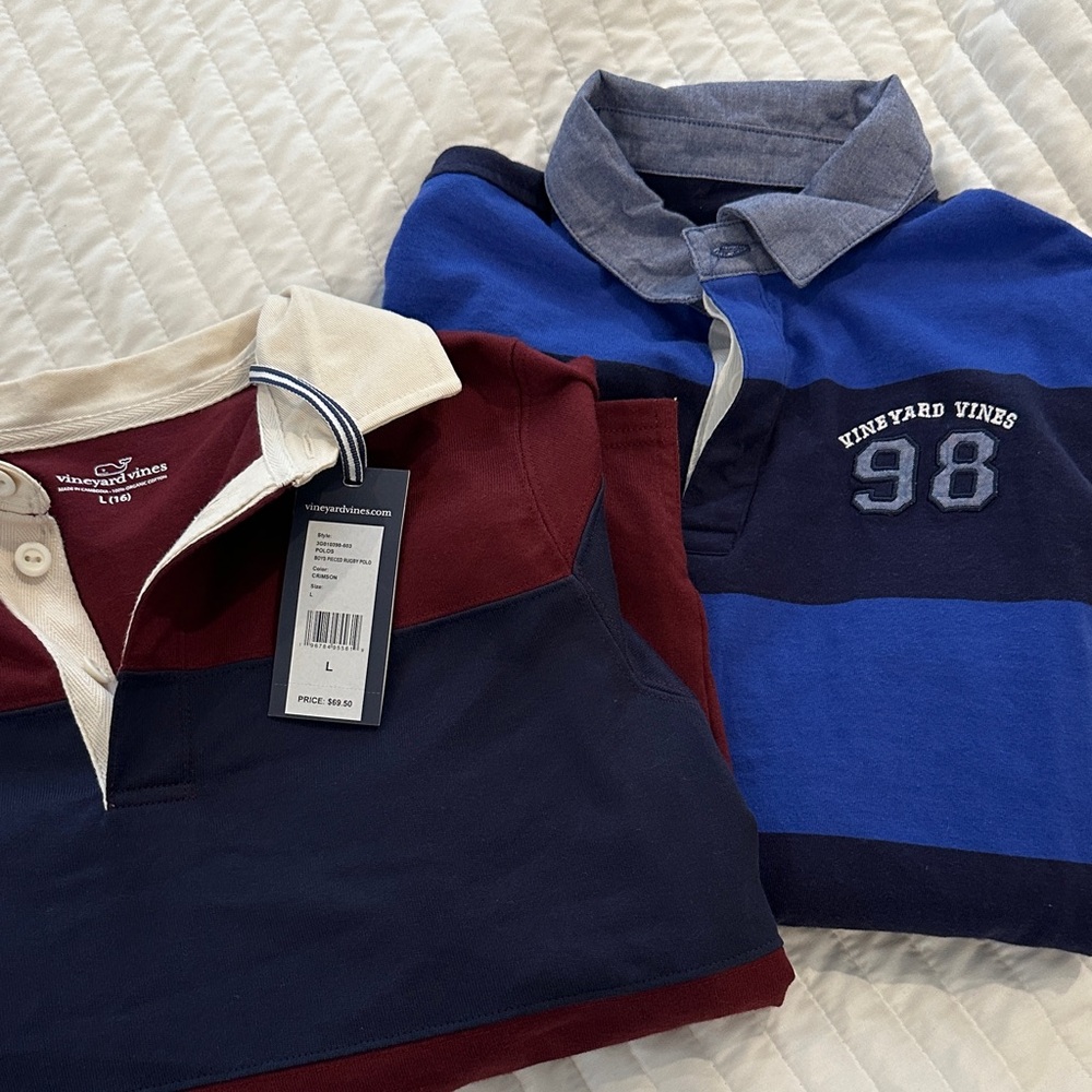 Vineyard Vines Long Sleeve Rugby Shirts - Blue and Burgundy, Set of 2